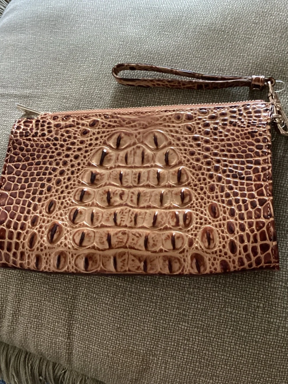 Brahmin Croc-Embossed Leather Wristlet Clutch in Brown